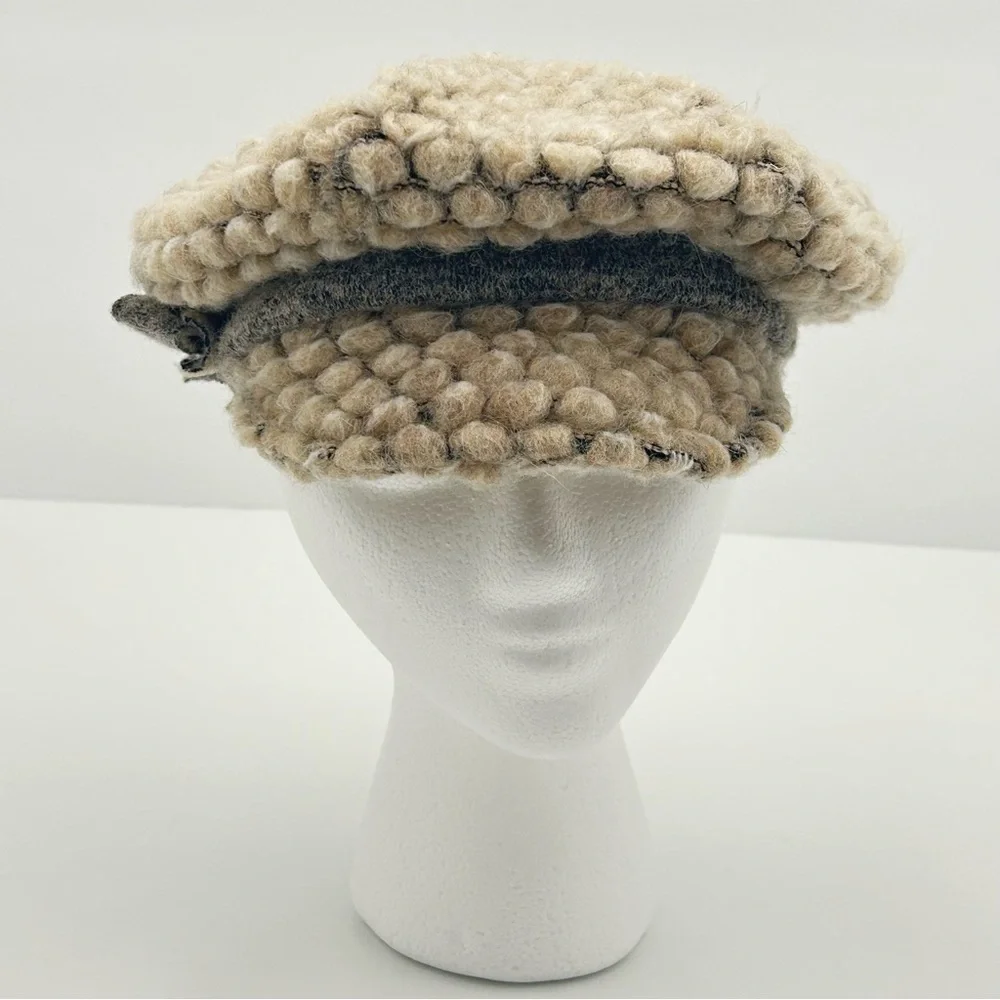 LaFenice Wool Blend Paperboy Cap Hat O/S Brim Slouchy Tan Gray Italy Artsy Boho - Picture 4 of 9